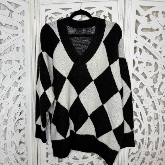 Black Tape Checkered V Neck Sweater - Picture 1 of 5